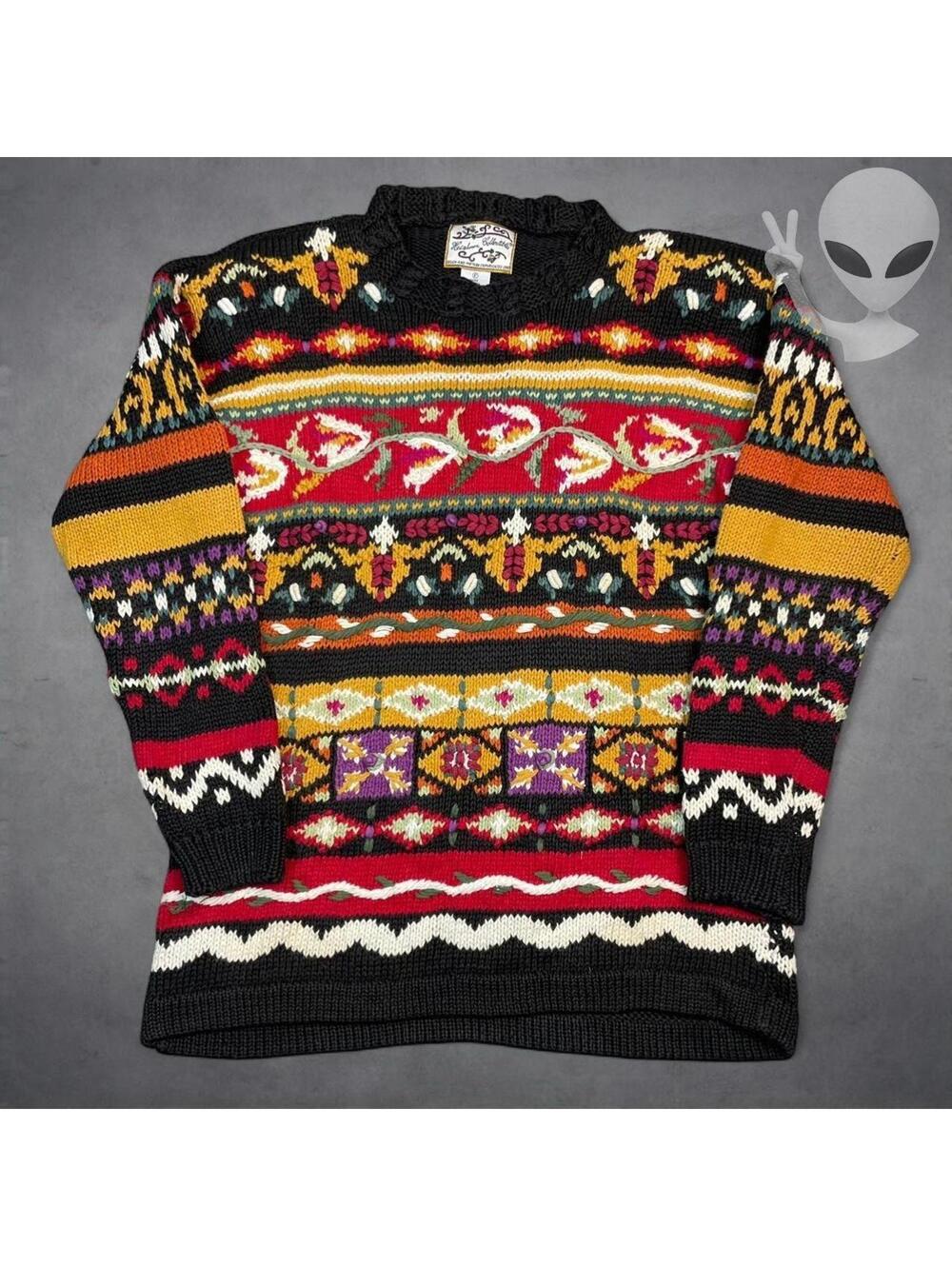 Heirloom Collectibles Sweater Womens US S Vintage 90s Knit Floral Geometric